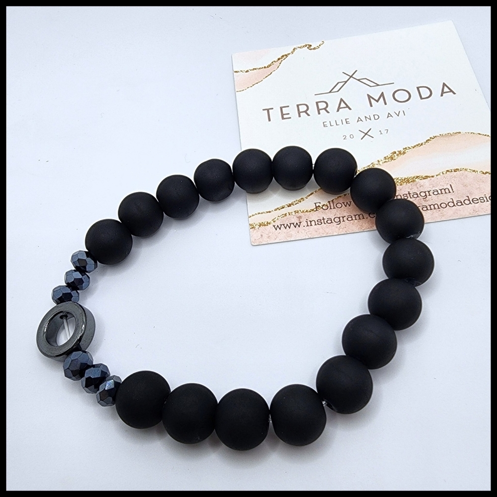 TMD Unisex Matte Black Beaded Bracelet